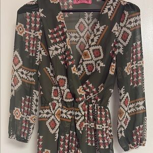 Geometric Patterned Wrap Dress